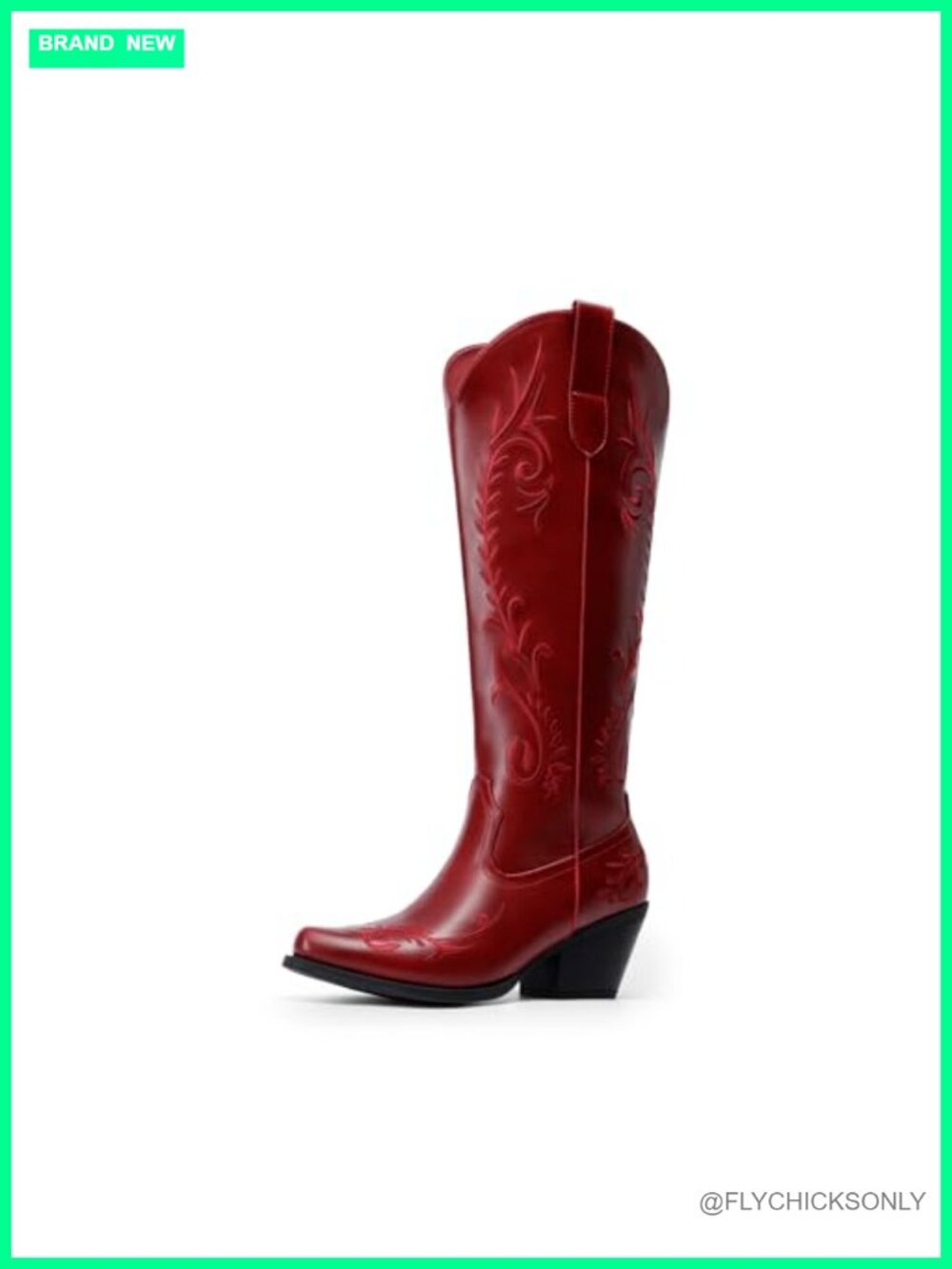 Womens Faux Leather Western Cowboy Knee High Boots Square Toe